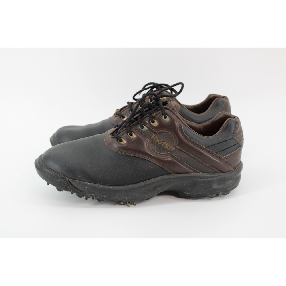 FootJoy GreenJoys Shoes Mens 9 M Golf Cleats Black Leather Spikes Logo 45564‎